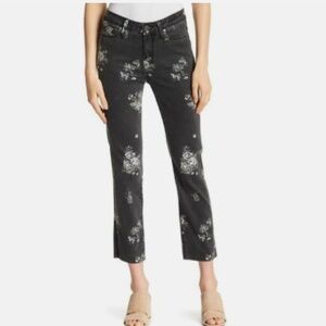 PAIGE Paige Hoxton Gray Floral Print Straight Leg Ankle Jeans